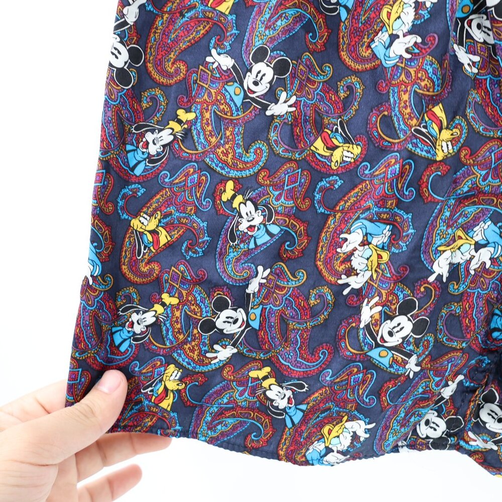 Vintage Disney store Silk Pajama Shorts Medium Goofy Mickey Mouse paisley print - Picture 3 of 9
